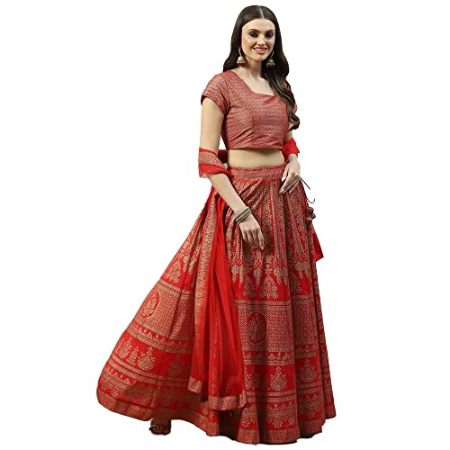 BIBA Womens Polyester Lehenga Set Readymade Tomato Red L
