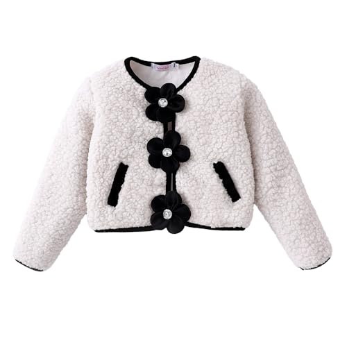 Hopscotch Girls White Full Sleeves Floral Applique Fleece Jacket For Age (6-7 Years)