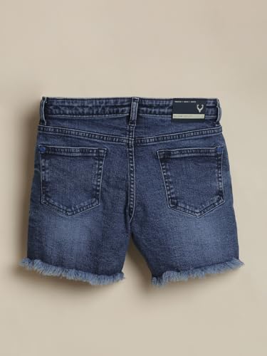 Girls Blue Solid Shorts
