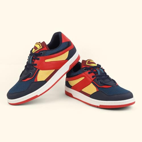 YOHO Superman Low-Top Sneakers for Men | Original Superman Design | Iconic Superhero Style | Breathable Build | Footpharma ™ Footbed | Anti-Slip Grip | All-Day Durability | Krypton blue - UK 6