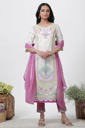 W for Woman Off White Festive Printed Cotton Straight Kurta Set with Slim Pant & Dupatta_23AUWS19241-120721_L