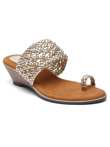 pelle albero Women Gold Woven Design Slip-On Wedge Heels Sandals PA-PL-3021-KD_GOLD_40