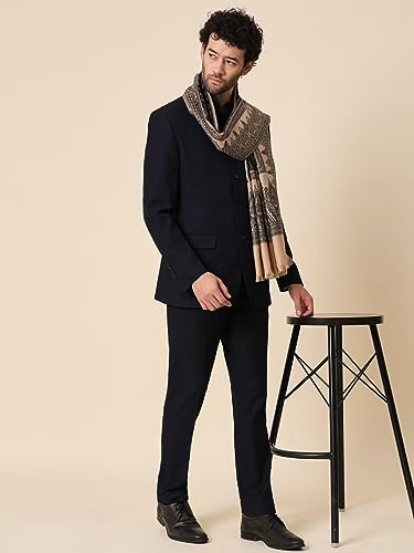 Zamour Kani Weave Woollen Shawl for Men, Traditional Design in Soft and Warm Fabric (Black and White)
