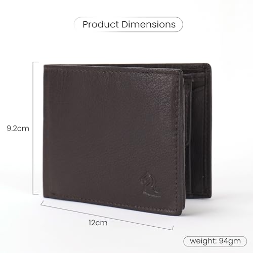 KARA Brown Men's Genuine Leather Wallet – Bifold, 2 Cash Compartments, Coin Pocket, 10+ Card Slots, Hidden & Transparent Flip Sections