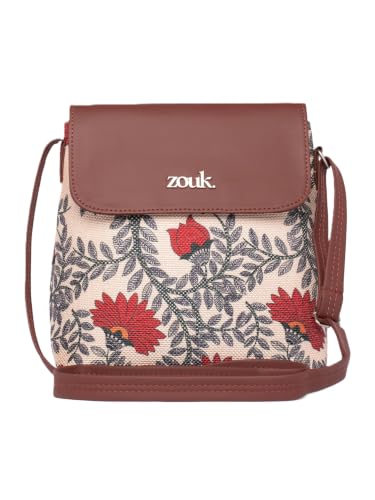 ZOUK Nawabi Couture Floral Printed Women’s Jute Sling Bag | Handcrafted Vegan Leather Multicolor Flap Shoulder Bag