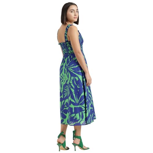 United Colors of Benetton Regular Fit Shoulder Straps Printed Dress (Size : 2XL) - 26P4WVNDR327I902 Blue
