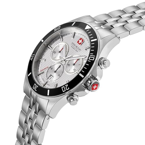 Swiss Military Hanowa Flagship Heritage Chrono | Silver Analog Dial | Chronograph Function | Date Display | Silver Stainless Steel Strap | Swiss Made Quartz Watch - SMWGI0007602