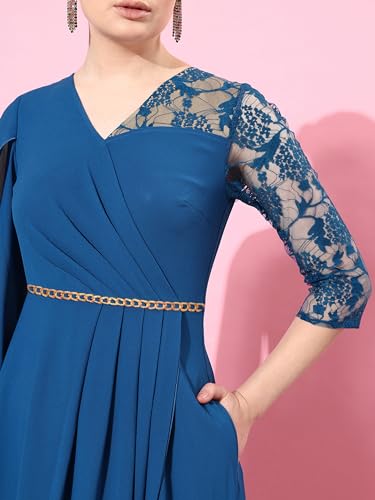 Miss Chase Women's V-Neck Embellished Maxi Dress (MCSS25D91-85-724-06, Bright Royal Blue, XL)