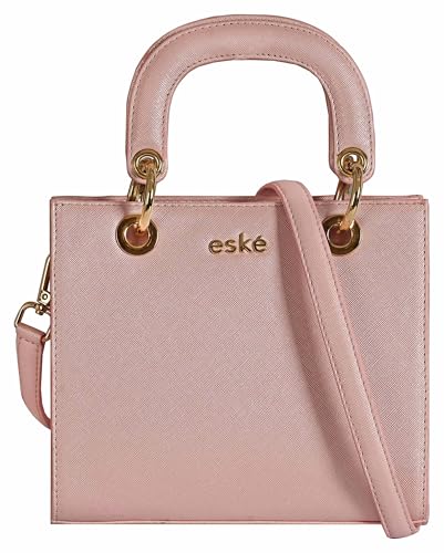 eske Vegan Leather Sofia Handbag, Detachable Strap, 8 cm Handle Drop, 57 cm Shoulder Drop (Pink Saffiano)