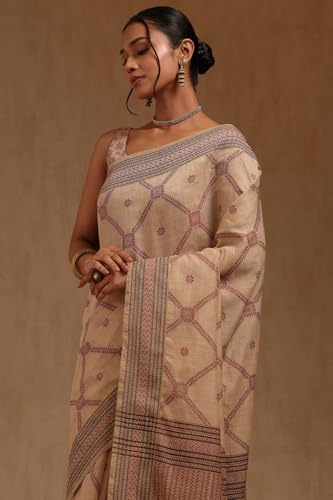Soch Womens Beige Chanderi Woven Design Saree