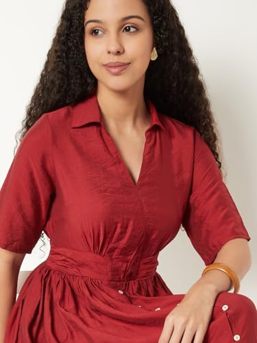 Max Kalki x Max Embroidered Midi Dress (Red_XS)