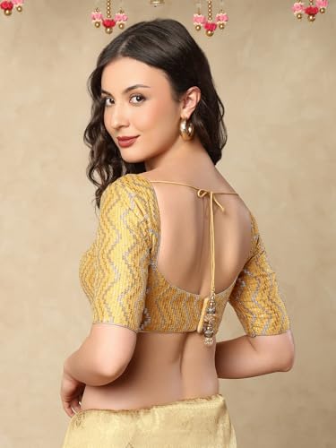 S SALWAR STUDIO Golden Georgette V Neck Readymade Blouse