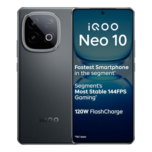 iQOO Neo 10 (Asphalt Black, 8GB RAM, 256GB Storage) | Segment's Fastest Processor* with Snapdragon 8s Gen 4 & Supercomputing chip Q1 | 120W FlashCharge | Segment's Brightest AMOLED Display*