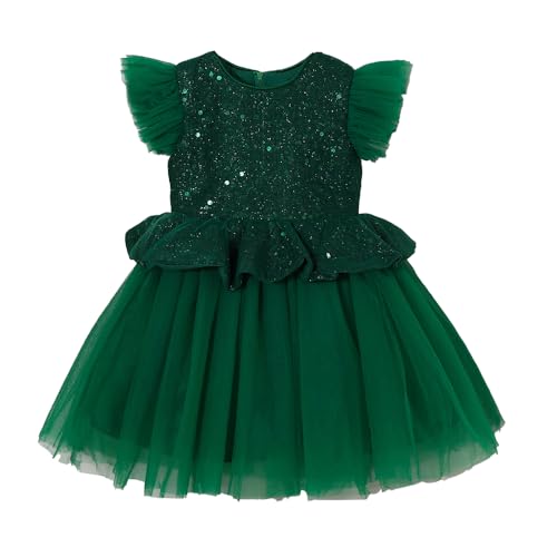 Hopscotch Girls Green Short Sleeves Sequin Bodice Peplum Party Dress for Age (18-24 Months)