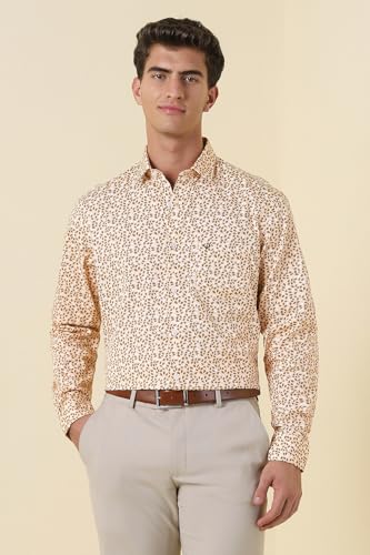 Men Beige Print Full Sleeves Formal Shirt