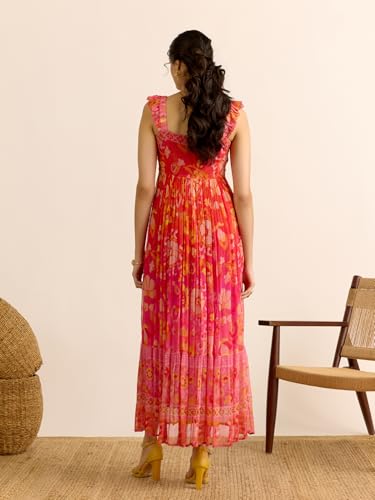 Aarke Ritu Kumar Orange Hannah Fit & Flare Sleeveless Long Dress