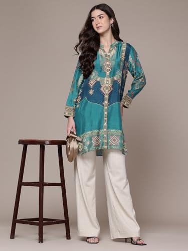 Ritu Kumar Teal Tribal Print Full Sleeve Shirt