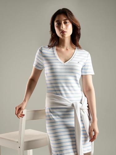 Tommy Hilfiger Cotton V-Neck T-Shirt Dress Blue