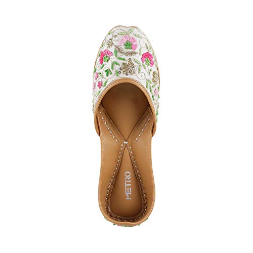 Metro Womens Beaded White Mojaris (Size (3 UK (36 EU))