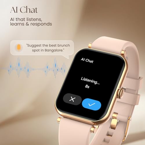 Fastrack Noir Charm Smart Watch for Women 1.65" inch AMOLED Display,Sleek Design,AI Watchface & AI Chat,Functional Crown,24/7 Health Suite,BT Calling,SpO2,HRM,IP68, Multiple Menu Styles- Rose Gold