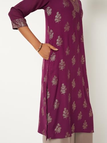 Max Women Printed Straight Kurta (Purple_XXL)
