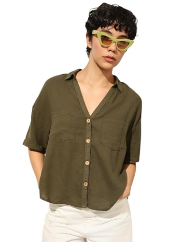 ONLY Women's Regular Dark Green Shirt