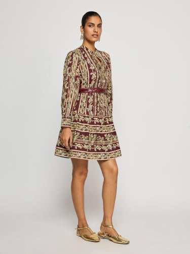Label RITU KUMAR Brown Stripe Floral Short Dress