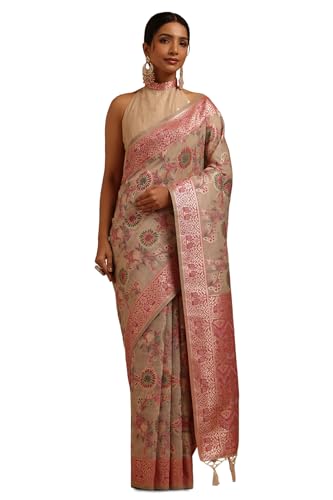 Soch Womens Beige Chanderi Floral Woven Design Saree