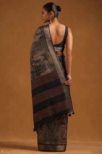 Soch Womens Blue Tussar Botanical Saree