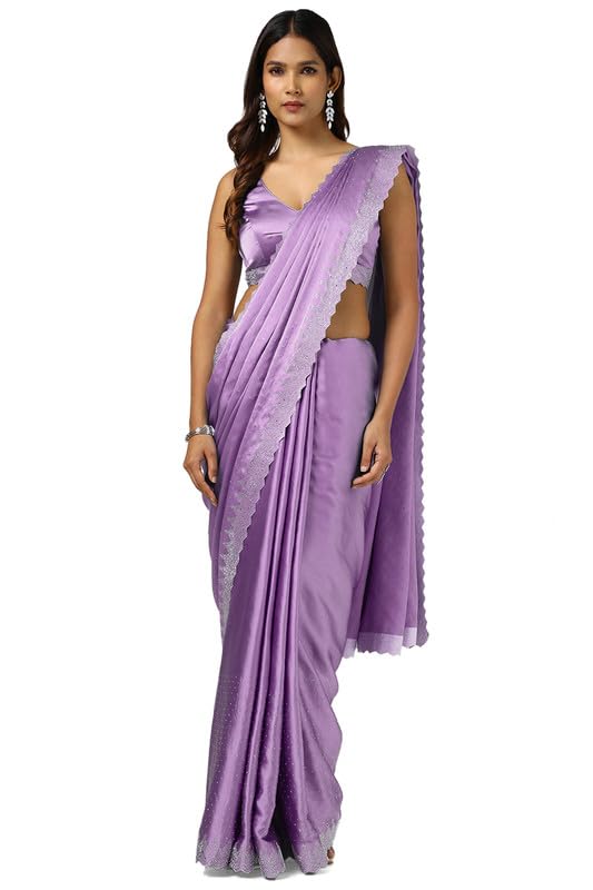 Soch Womens Lavender Satin Saree With Stone Work