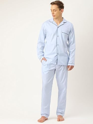 Hancock Men Solid Night Suit Blue Size S