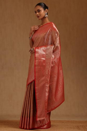 Soch Womens Onion Pink Silk Blend Zari Woven Saree
