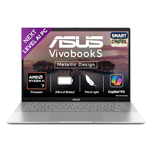 ASUS Vivobook S14,Smartchoice,AMD Ryzen AI 7 350,16GB RAM,512GB SSD,OLED,14",Windows 11,M365 Basic(1Yr)*,Office24,Cool Silver,1.4Kg,M3407KA-SF2701WS,AMD Radeon iGPU,50 Tops,Next-Gen AI Laptop,Copilot+