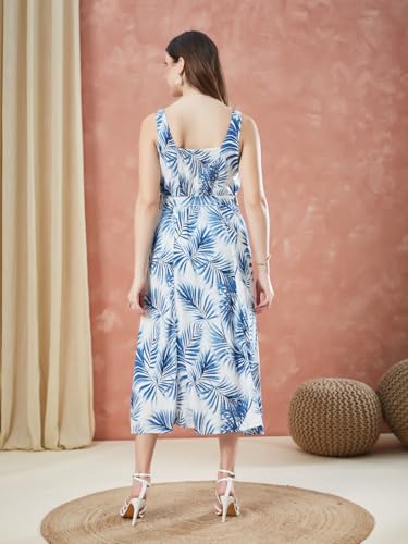 Latin Quarters Women's Blue Strap Sleeves Printed Sweatheart Casual Dress_L