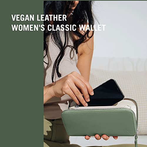 DailyObjects Sap Green Vegan Leather Women's Classic Zip Wallet|Made with PU Leather Material||20 Slip Pockets for Cards|Slim and Easy to Carry in Bag|Big Size Clutch with Card Holder