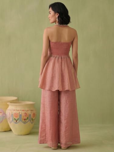 Varanga womens Dusty Rose Halter Peplum Palazzo Set