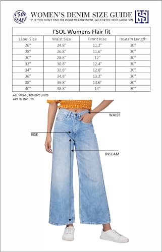 i'sol Women's Stretchable High Rise Flare Fit Bell Bottom Jeans, Blue, 30