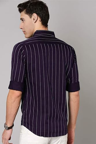 IndoPrimo Men's Regular Fit Soft Poly Cotton Stripe Casual Shirt for Men (Medium, Purple)