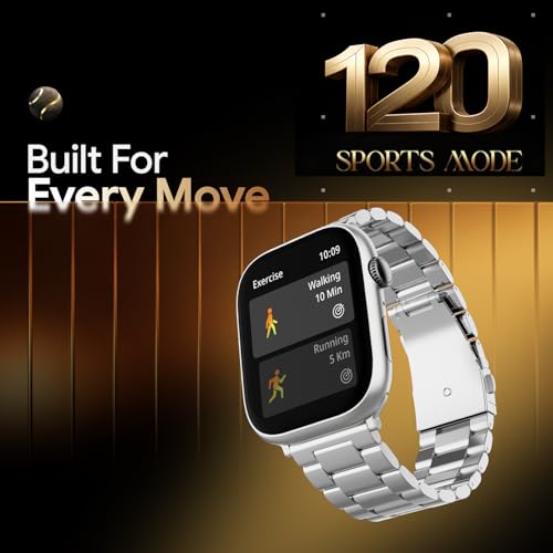 Fire-Boltt Ninja X Ring Smart Watch 1.96" Always On Display Bluetooth Calling, Voice Assistant, SpO2 & Heart Rate, 120+ Sports Modes, IP67 Waterproof Smartwatch for Men & Women - Silver Steel