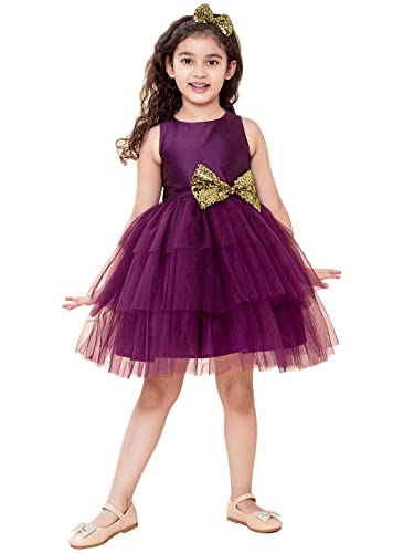 A.T.U.N Baby Girl's Fit And Flare Dress (GDRS KYH WIG_0-3_Wine, Gold_0 - 3 Months)