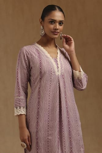 Soch Womens Purple Cotton Chevron Kurta Set