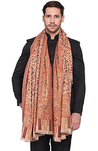 Weavers Villa Men's Kalamkari Design Woven Acro Wool Blend Gents Shawls, Muffler, Stoles for Men (Beige), 100cm x 200cm