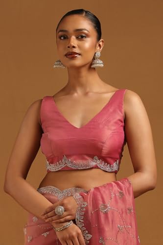 Soch Womens Onion Pink Fendy Organza Embellished Saree With Stone Work