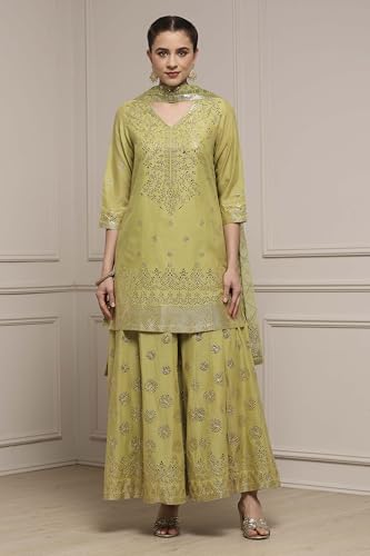 Biba Women Green Cotton Printed Sharara Suit Set_38