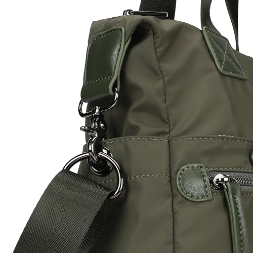 Olive Edge Nylon Satchel | Dual Carry Handbag with Webbing Handles & Detachable Strap| Spacious & Multi-Pocket Design