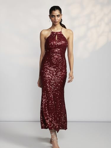 Label RITU KUMAR Red Corsica Halter Neck Long Dress