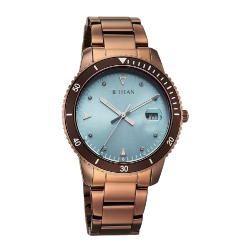 Titan P3H +Date @ 3H Purple Purple Round Dial Brown Plating Stainless Steel Strap Womens Watch - 2768QM01