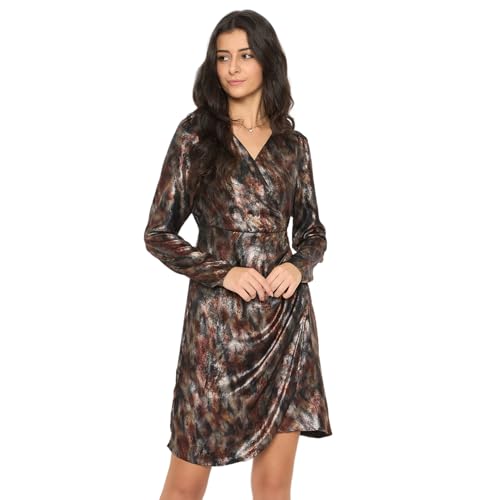 Madame Front Pleated Metallic Rust Wrap Mini Dress