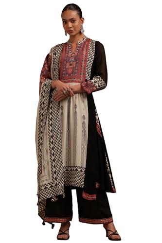 Soch Womens Black Georgette Ethnic Motifs Salwar Suit With Beads And Stones