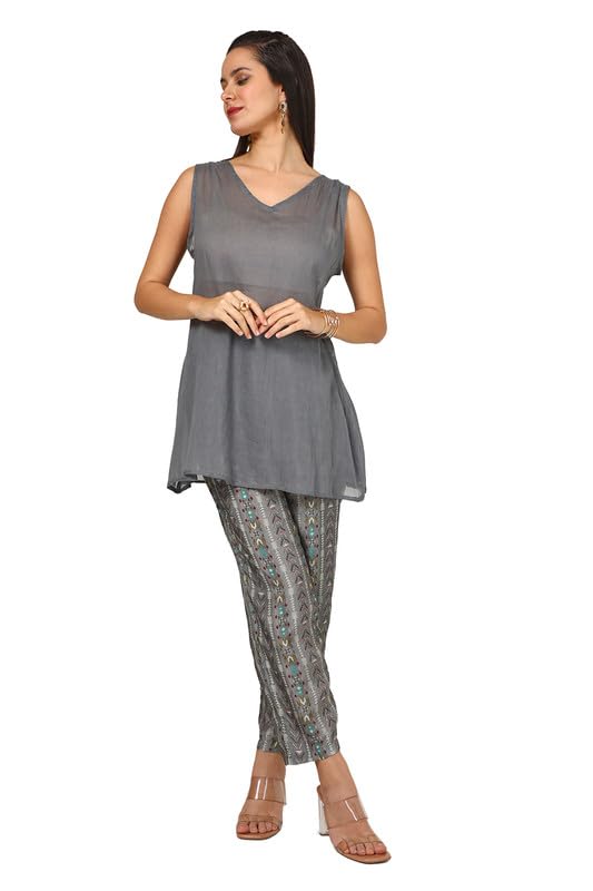 Soch Womens Grey Viscose Blend Embroidered Co-Ord Set With Mirror Work